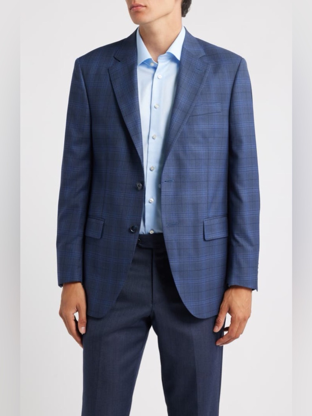 Flynn Classic Fit Blue Plaid Wool Sport Coat blazer Made in Canada 44R tiny flaw